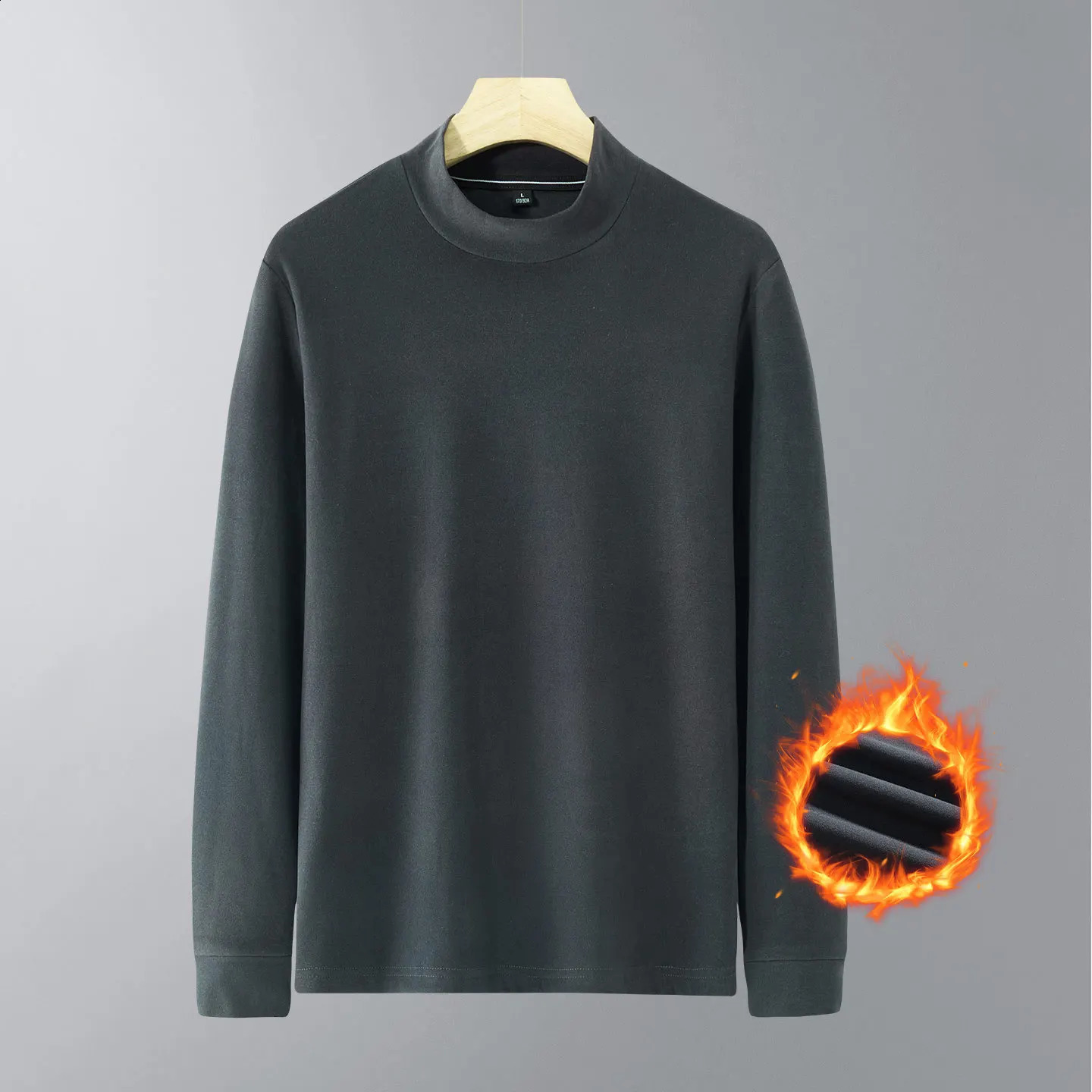 Autumn Mens Tshirt Plus Size Half Turtleneck Collar Long Sleeve Velvet Bottoming Shirt Warm Men Thermal Underwear Winter 251018