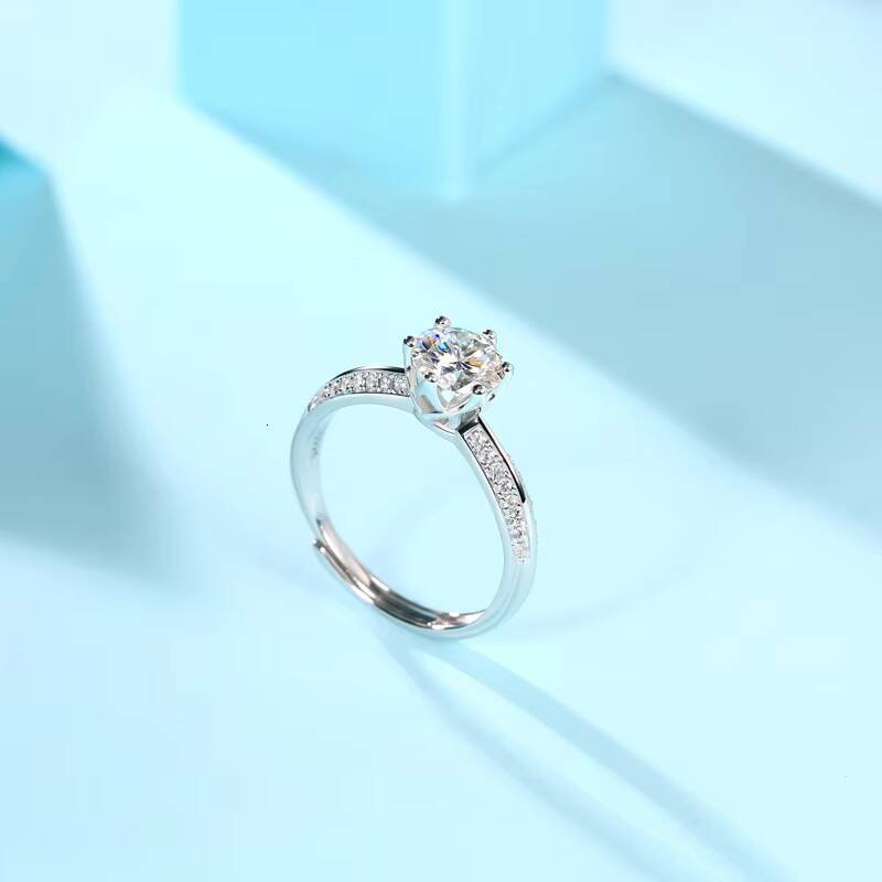 SGARIT Jewelry 925 Sterling Silver VVS Moissanite Ring 1CT Round Cut Six Prong 18K White Gold Plated Moissanite Diamond Ring