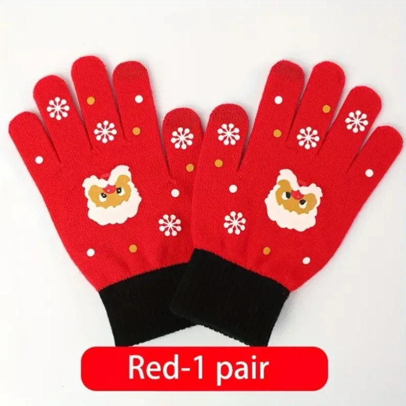 Cozy Thermal Touchscreen Christmas Knit Gloves for Adults and Children Five Finger Winter Gloves Warm Outdoor Gift Accessory 251021