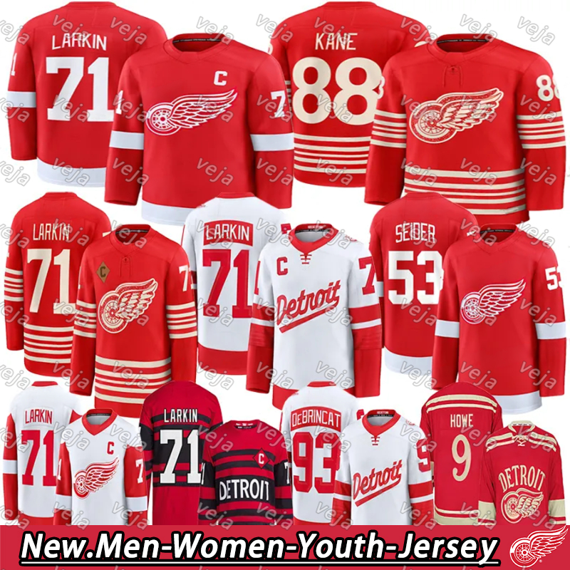 #71 Dylans Larkins detroites hockey jersey red wingsS jersey #88 Patrick Kane Alex DeBrincat Moritz Seider Carter Bear Howe Yzerman John Gibson Lucas Raymond jersey on