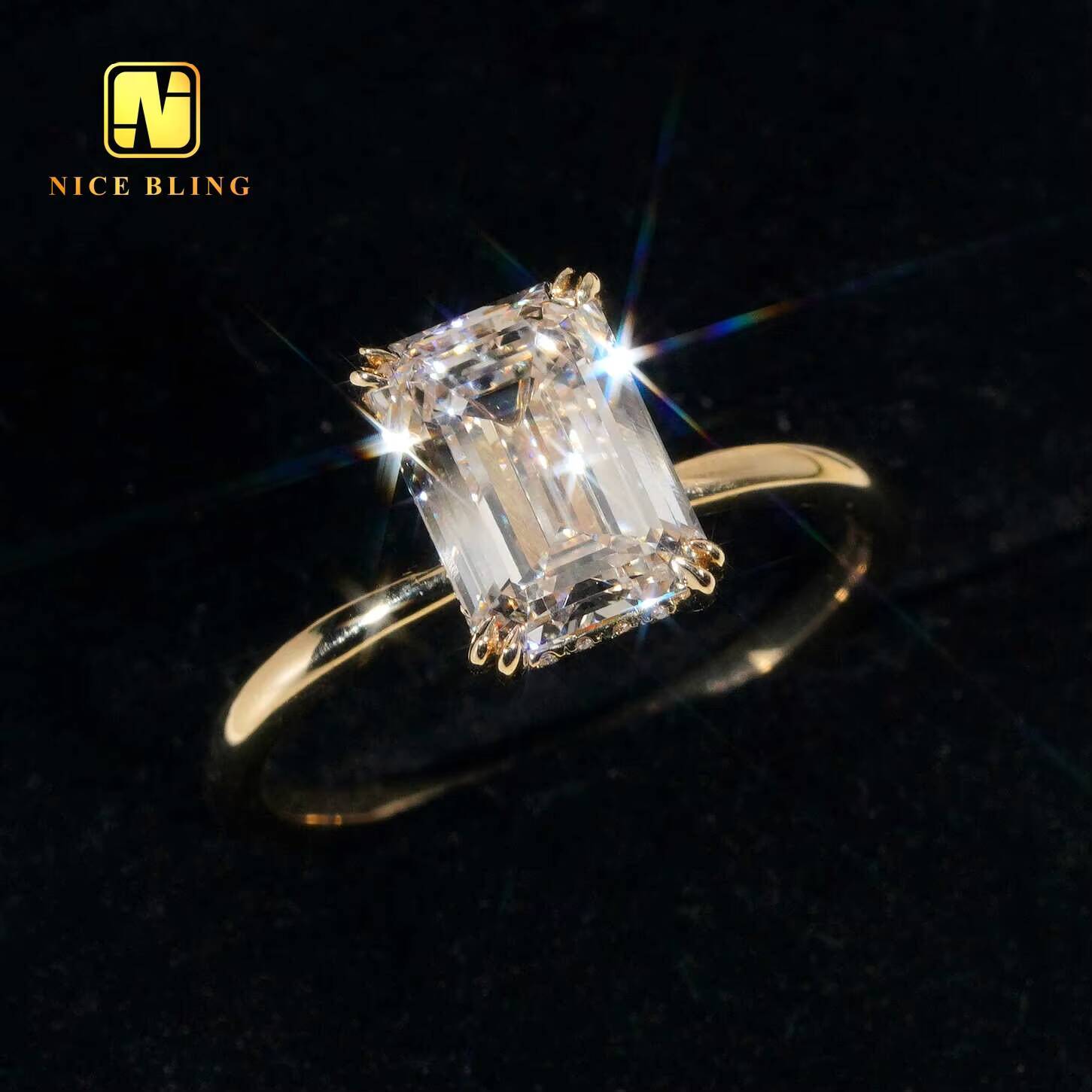 Lab Grown Diamond Jewelry Rings 14K Yellow Gold EVVS2 Emerald Cut Diamond Engagement Wedding Rings for Women