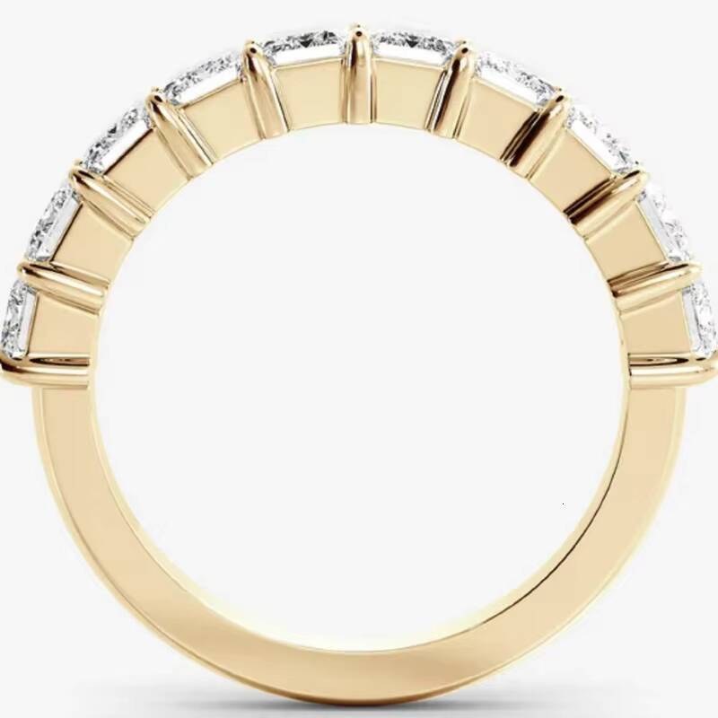 46mm Emerald Gold Moissanite Rings Half Bezel Set Wedding Band 14K VVS Diamond Half Eternity Moissanite Ring