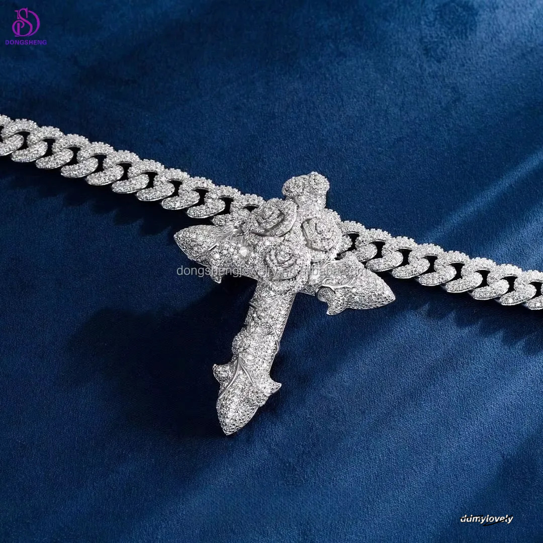 Name Personalized Make Pass Tester Iced Out Vvs Dia Moissanite Cross Pendant Rapper Custom Character For Men V2 Ddmylovely