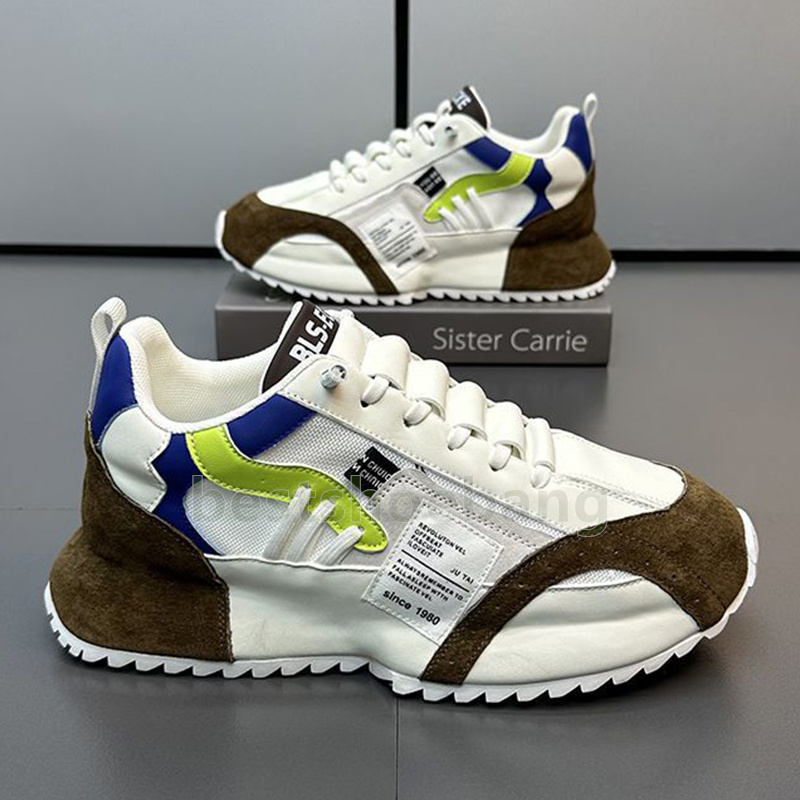 vintage style mens trainers running shoes comfortable breathable mesh upper green camel gray color outdoor platform sneakers size 39-47