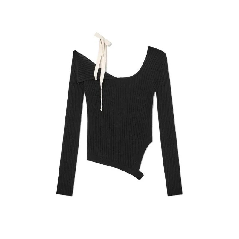 Jumper Y2k Clothes Pullover Sueter Mujer Shirts Asymmetric Lace Up Bottom Top Slim Off Shoulder Crop Sweaters Knitted 251020