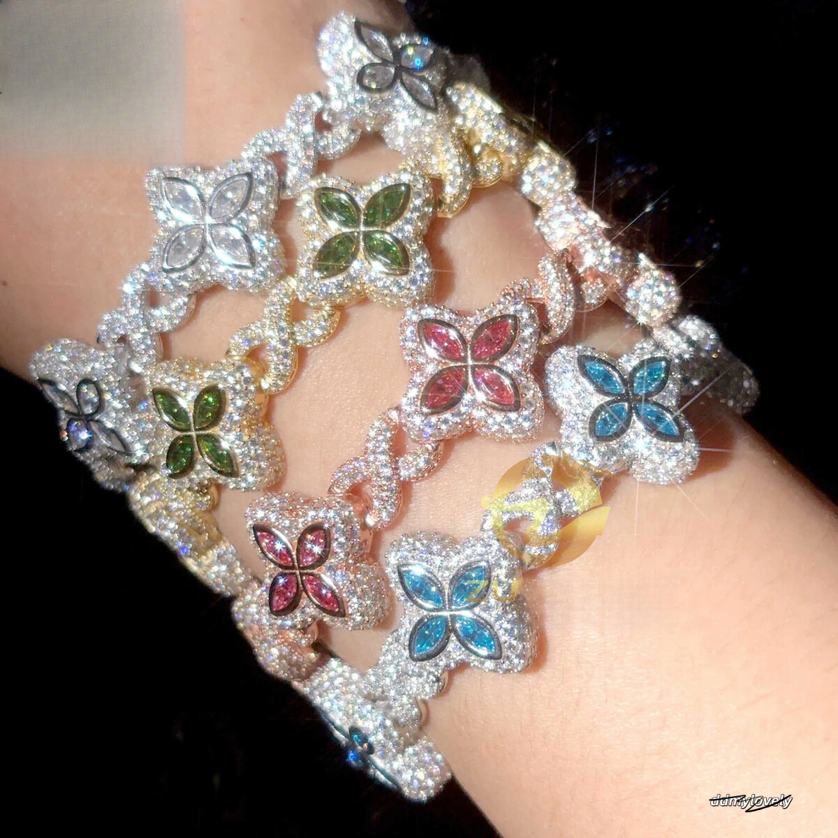 Color Natural Peridot With Cuban Link White Gold Plated Moissanite Dia High Quality Hip Hop Bracelet Ddmylovely