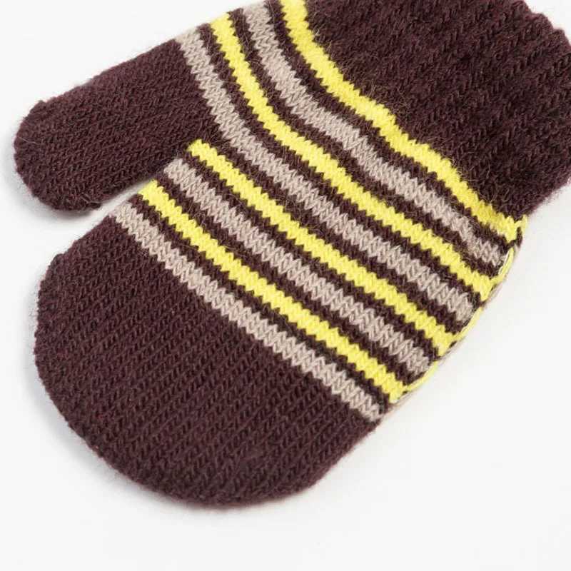 Children Striped Fingerless Gloves Thick Winter Kids Knitted Glove 12year Boy Girl Hand Warmer Kindergarten Baby Plush Mittens Y251024