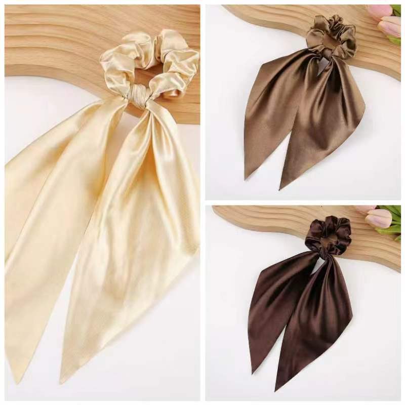 New Solid Color Knotted Imitation Silk Scrunchie Ponytail Ribbon Fashion Simple Hair Tie