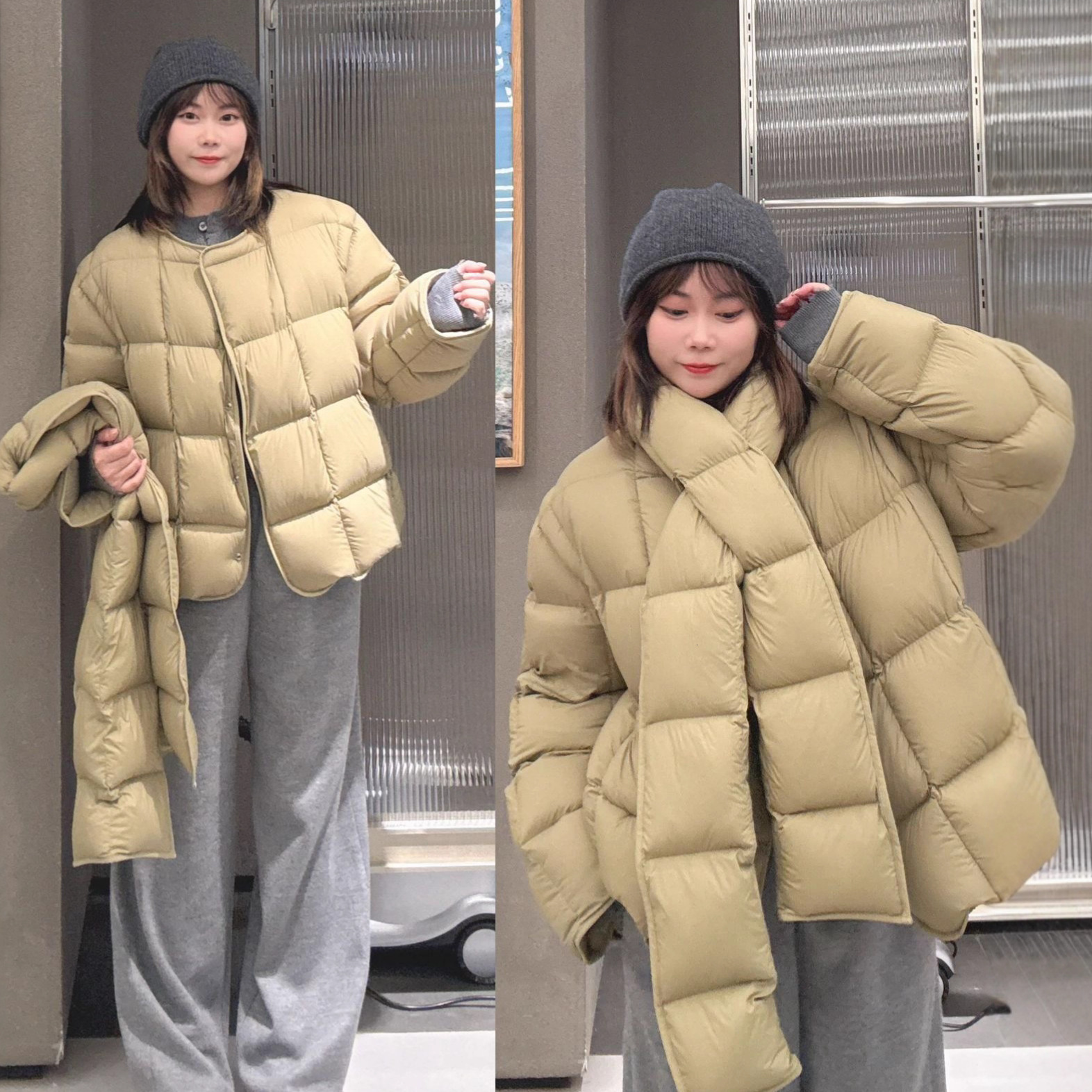 Designer women down jacket 25 autumn/Winter new style, women's detachable scarf 90 white duck down short bubble, catching the trend of overcoats
