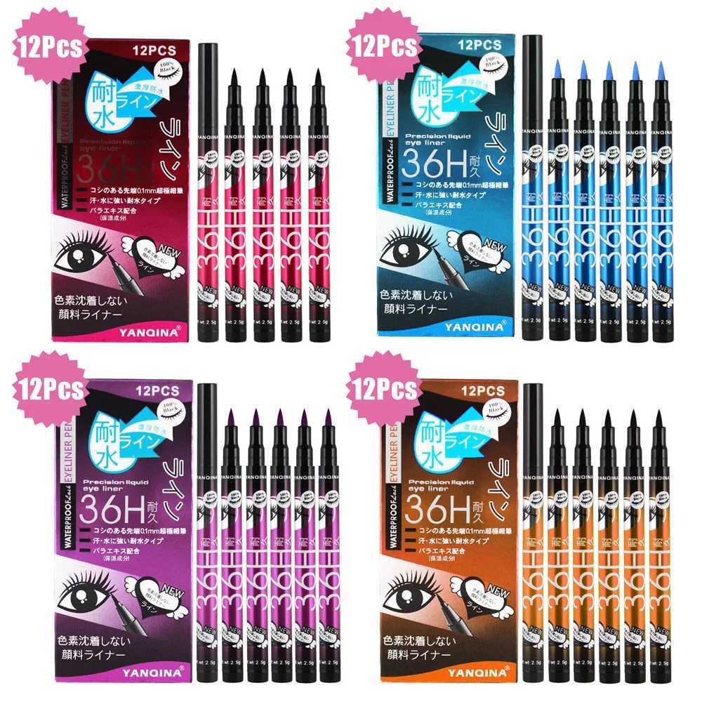 12 PcsBox Waterproof Liquid Eyeliner Black Brown Blue Purple Color LongLasting Eye Liner Pen FastDry Matte Colorful MakeupL251024