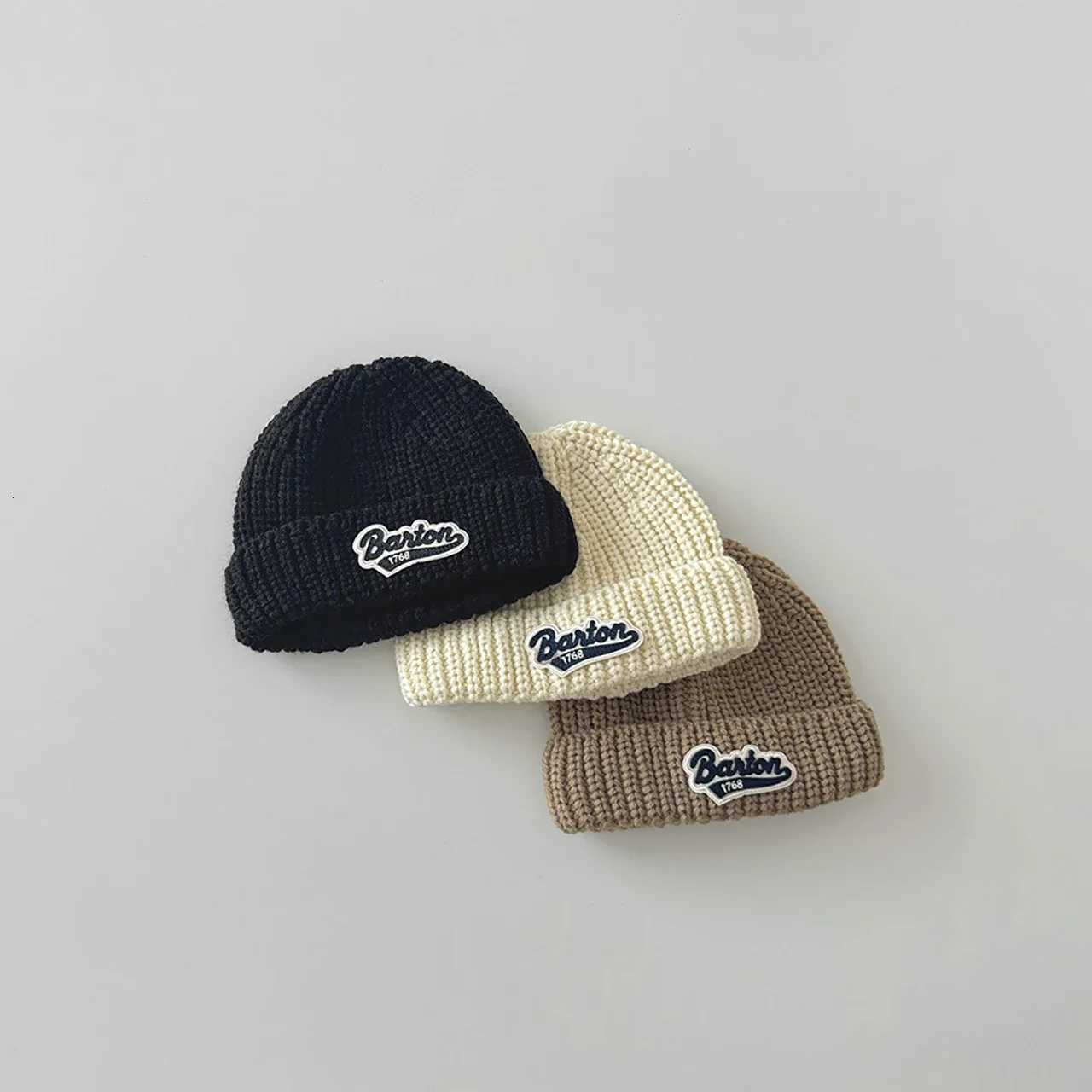 Winter Warm Knitted Baby Hat Letter Kids Boy Girl Cap Beanies Solid Color Soft Toddler Kids Pullover HatL251024