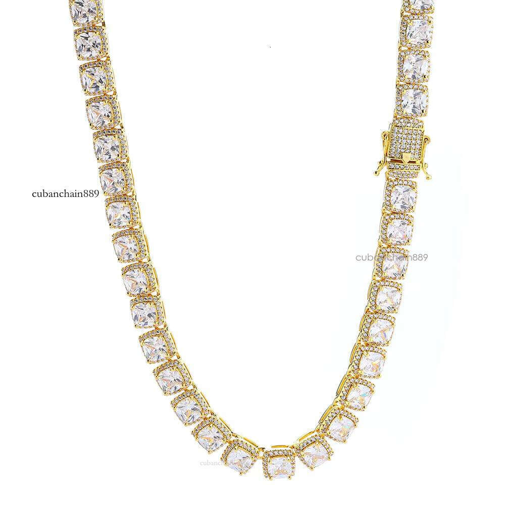 Pass 100% diamond test10mm Rock Candy Chain S Sier Hip Hop Square Sand Stone Men's Necklace Gold Plated