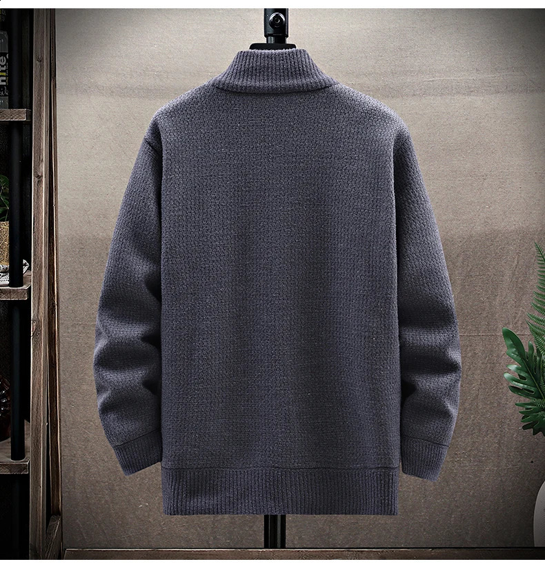 Mens Winter Cardigans Thick Fleece Warm Cardigan Sweaters Casual Stand Collar Full Zip Pockets Solid Knitwear 251015