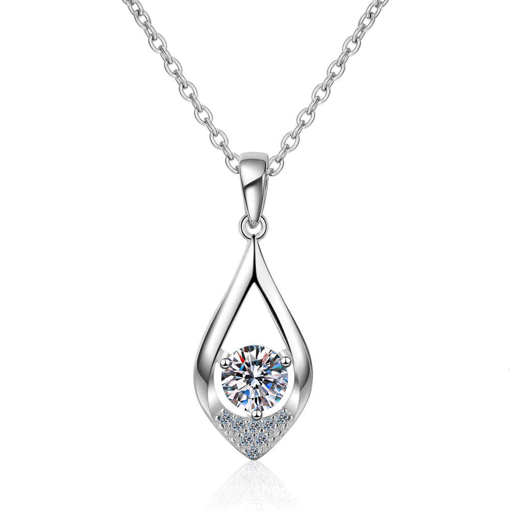 DHCollections-- S Pure Sier Three-Prong Women's 50 Points Moissanite Water Drop Necklace Imitation Dia Clavicle Chain Straight
