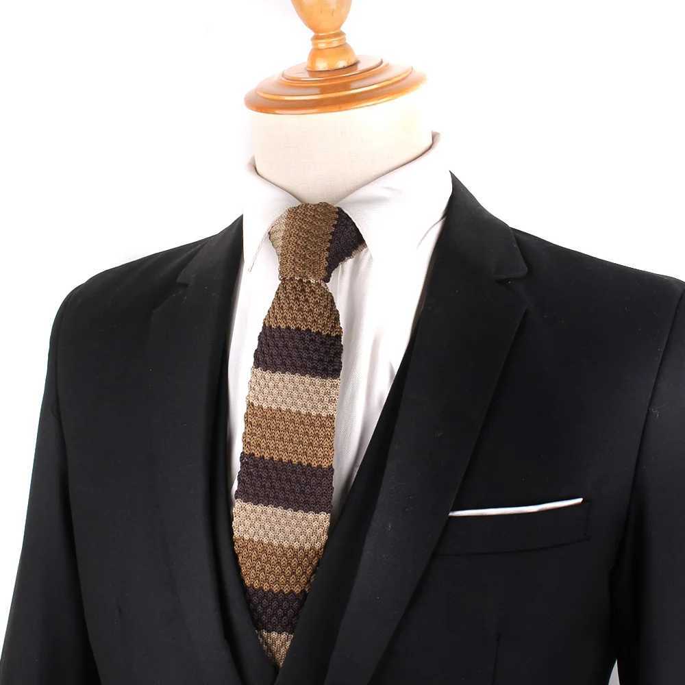 Striped Knit Ties For Men Wen Skinny Neckties For Wedding Knitted Grosmen Neck Tie Brown Color Stripe Ties Gifts Y251024