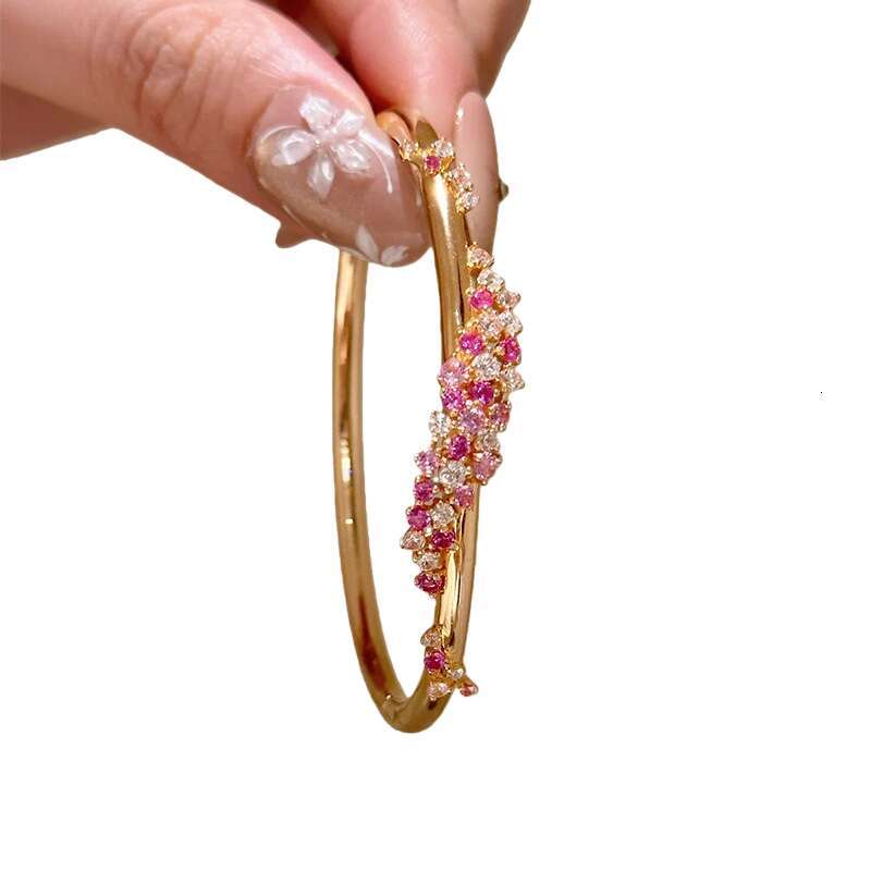 Bracelet Designer luxury bangle pink Zircon flower inlay Fashion Trendy High-End Complex process design copper plated with 18K gold Festival vacation 