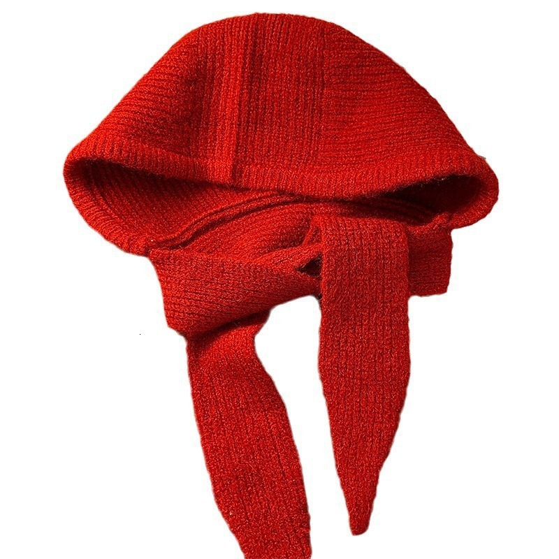 Large Head Circumference Raffia Scarf for Women, Autumn and Winter New Knitted Hooded Integrated Warm Ear Protection Wool Hat