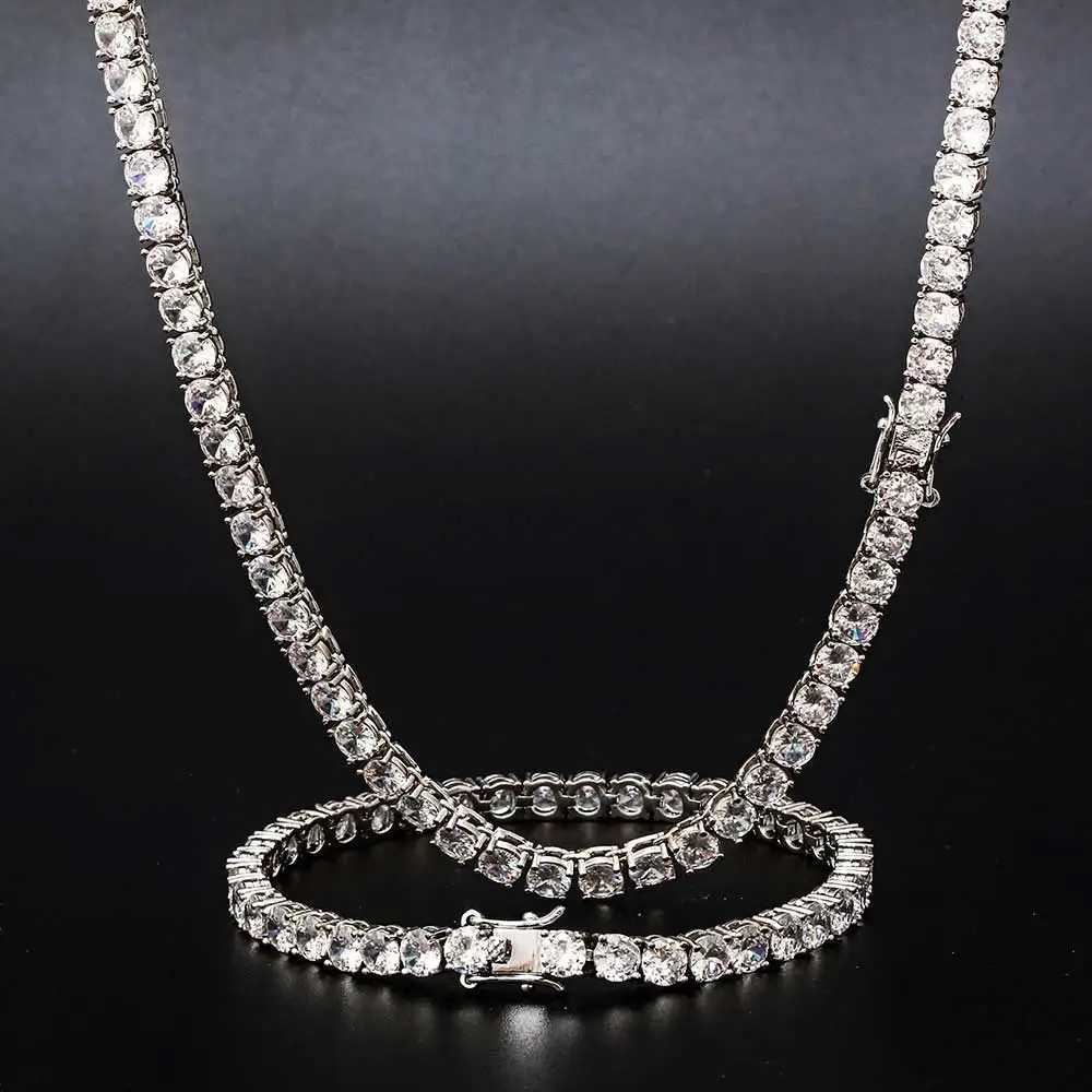 Hip Hop Jewelry 1 Row d Out Tennis Chain Bling CZ Men Diamond Cubic Zirconia Choker Necklace Women Drop ShippingXJ251024