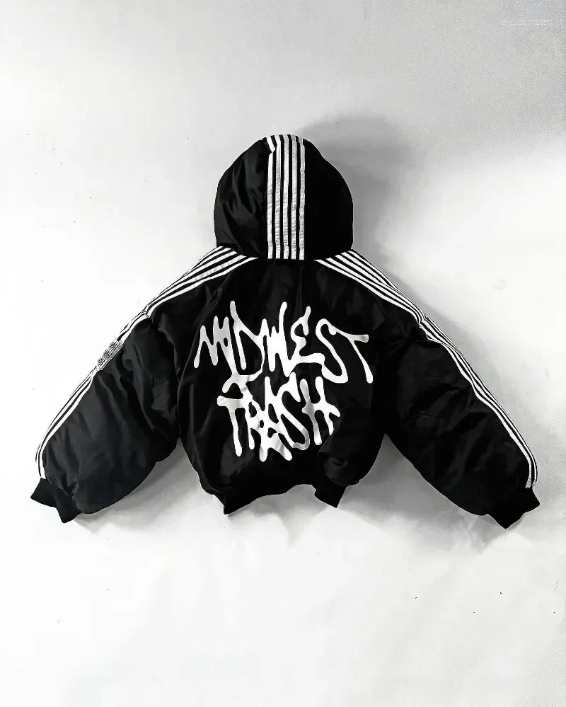 Women's Jackets Harajuku Street Hip Hop Striped Loose Zipper Jacket Warm Cotton-padded Goth Fashion Personality For Men And Women
