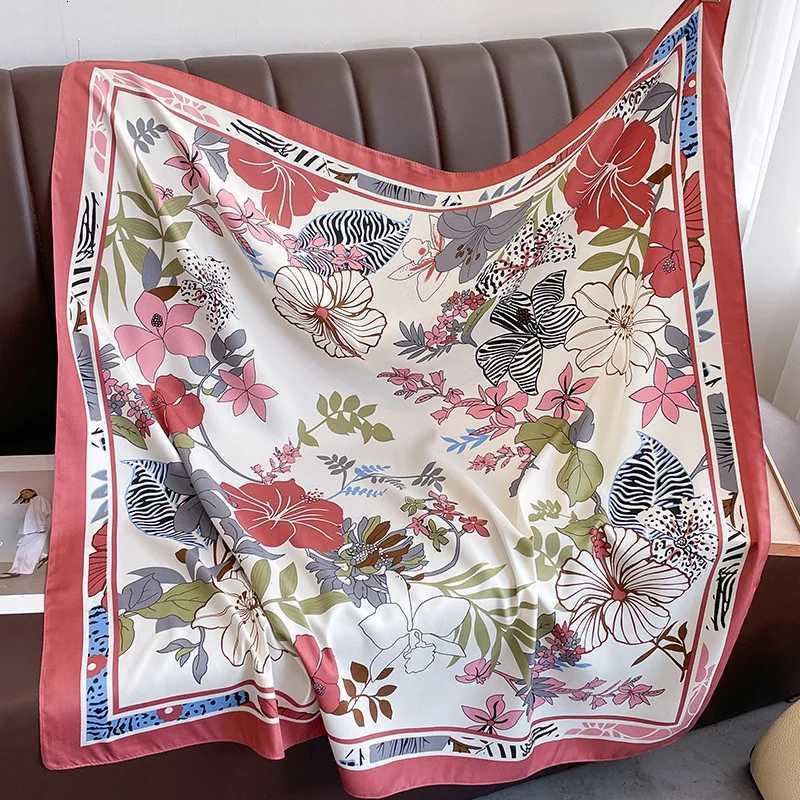 New Fashion Print Twill Silk Scarf Wen Hijab Muslim band 90cm Square Bandana Foarf Summer Shl Beach Stoles Echarpe Y251024