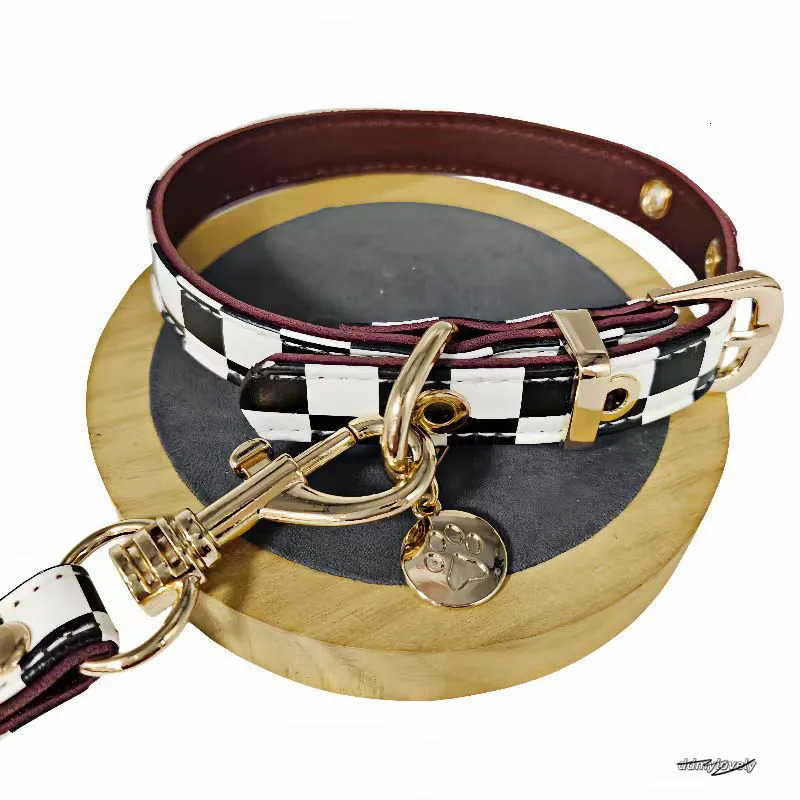 Classic Plaid Dog And Leash Set - Adjustable Leather Collar With Charm For Small To Medium Dogs Ddmylovely