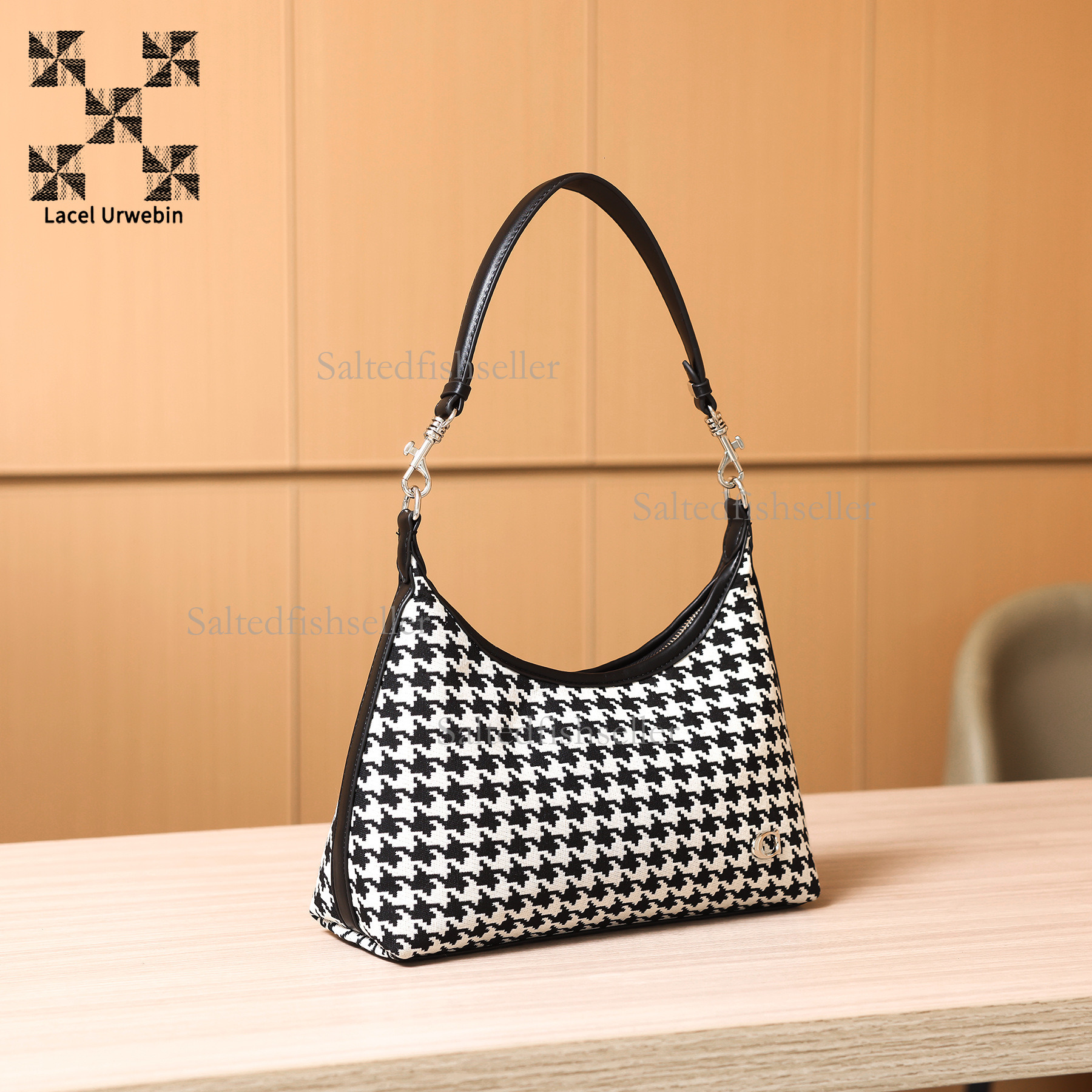 Lacel Urwebin New Women's Thousand Bird Grid Handbag Designer Luxury Fashion Large Capacity Women's Shoulder Bag Suede Zipper Crossbody Bag 