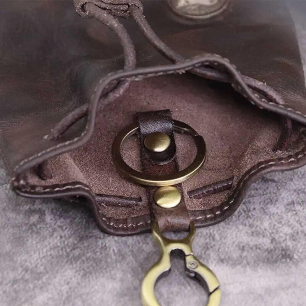 Solid Color Retro Genuine Leather Coin Purse Pouch Drawstring Wallets Car Key Bag Men Women Simple Hanging Bag Waist Purse Z251023