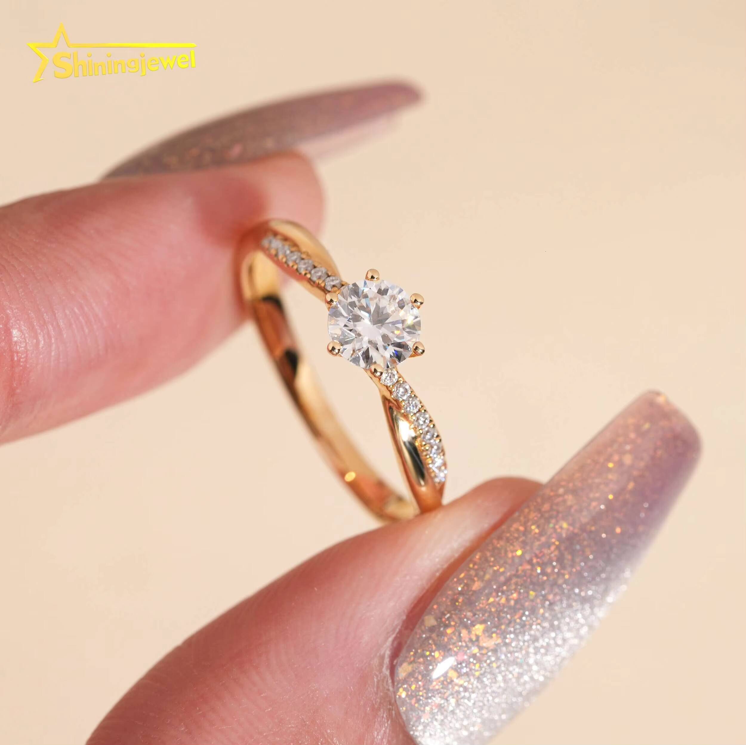 Fine Jewelry 14K Solid Gold D VVS Moissanite Ladies Ring High Quality Custom Moissanite Engagement Wedding Ring for Women