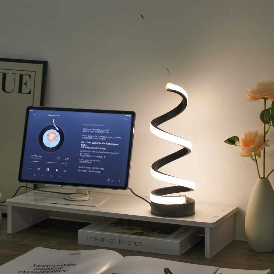 1PC Simple Spiral External Emitting Bright Desktop Desk Lamp USB Threecolor Lighting Suitable for Living Room and Bedroom D C251115