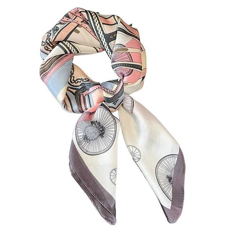 Luxury Design Carriage Print Silk Square Scarf for Wen Fashion Skinny Neck Tie Soft Satin Hijab Fem Neckerchief Hair Scarf Y251024