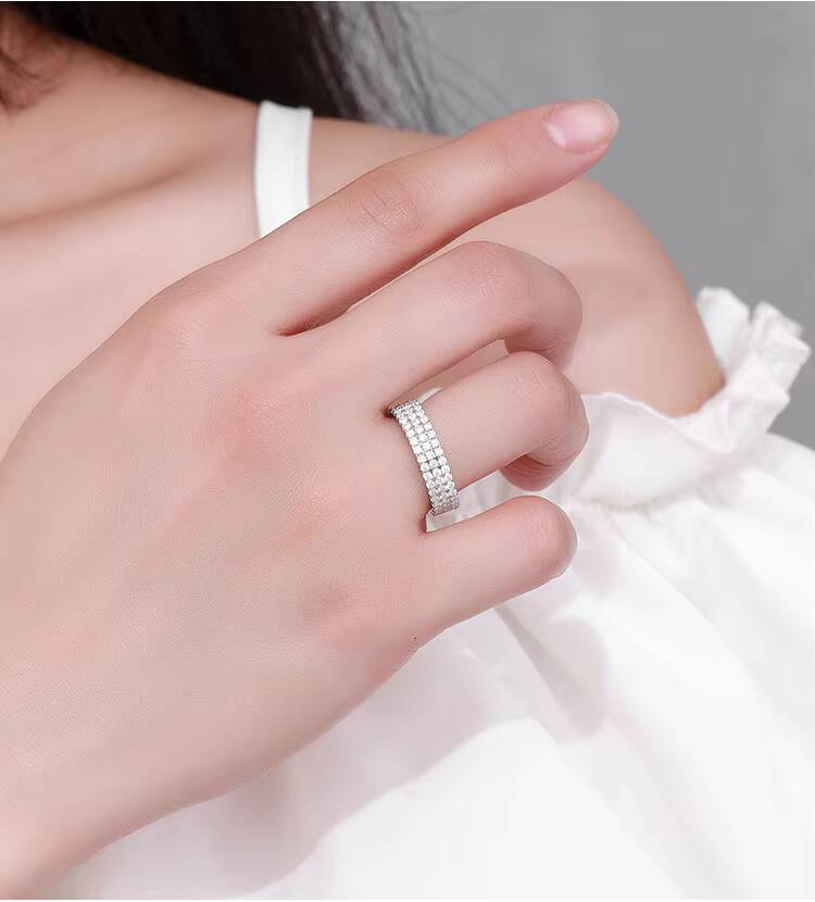 Moissanite Diamond Ring 925 Sterling Silver Two Three Row Ring Full Diamond Design Fashion Tennis Moissanite Ring Jewelry