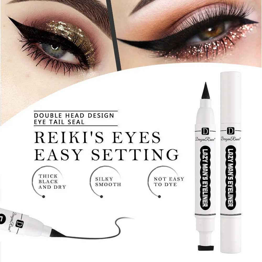 Make Up DoubleEnd Seal Black Eyeliner Eyelid Marker Waterproof LongLasting 2 In 1 Triangle Stamp Eye Liner Makeup CosmeticsL251024