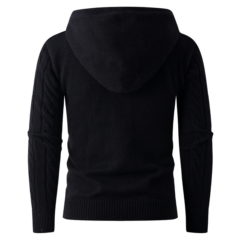 Twisted Ribbed Autumn Winter New Men's Casual Simple Pullover Men's European and American Fashion Button Hooded Knit Sweater