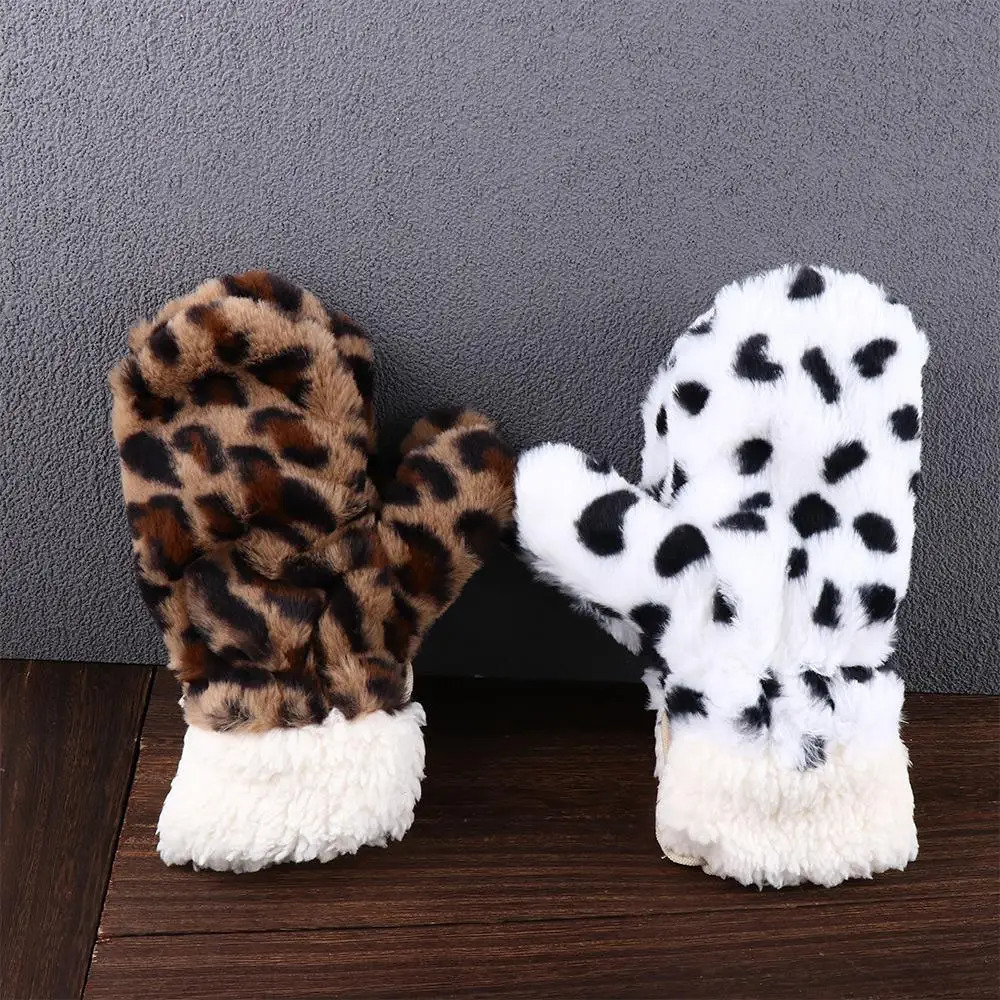 Cute Adult Winter And Autumn Plus Velvet Leopard Pattern Full Fingers Gloves Cow Printed Women Halter Gloves Christmas Mittens 251021