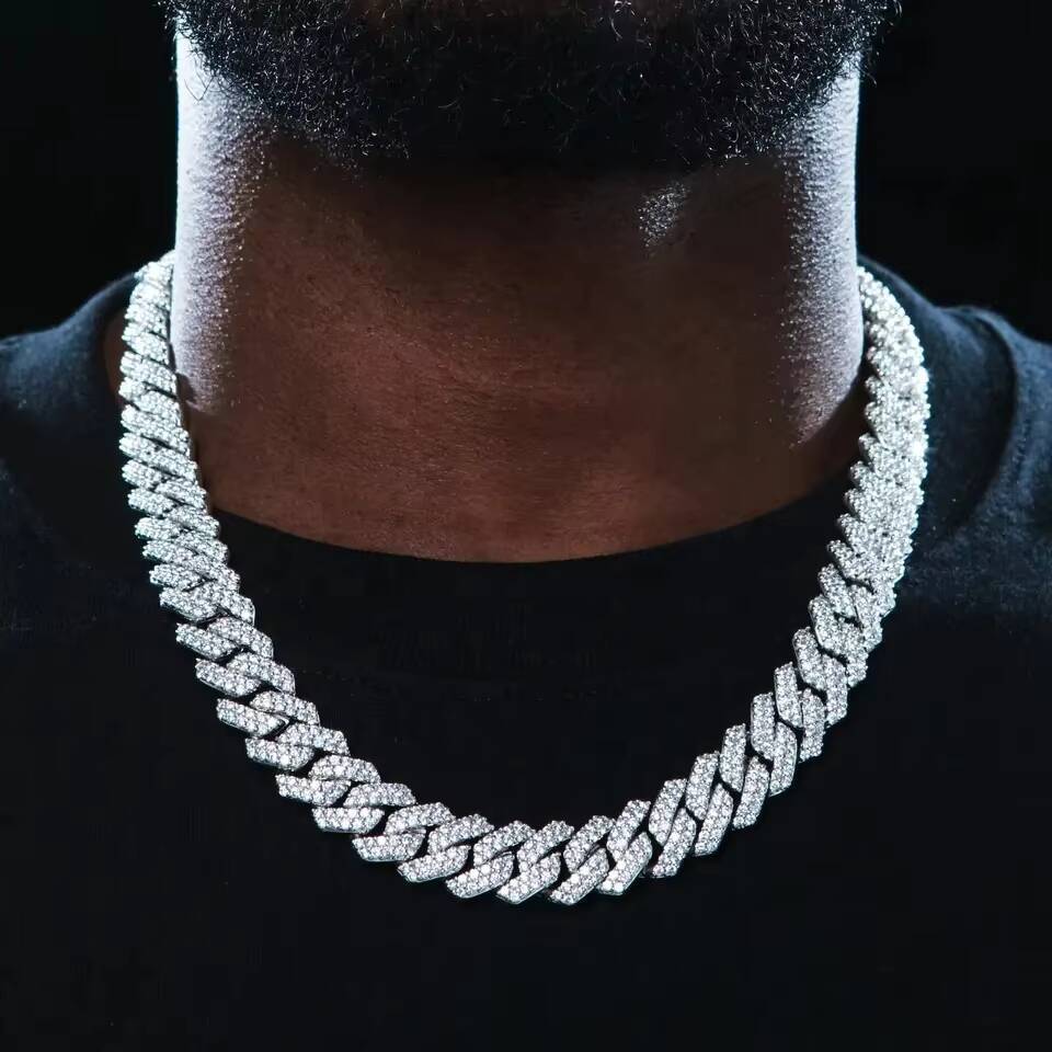 Sterling Silver 925 White Gold Miami Cuban Link Iced Out Lab Diamond Moissanite Cuban Chain Necklace Jewelry