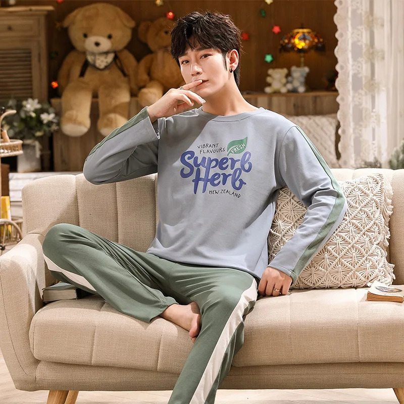 100 Cotton Men Pajamas Set Long Sleeve Pijama for Male SXXXL Size Homewear Pure Cotton Loungewear Nightie Sleepwear Man Pyjama 251021