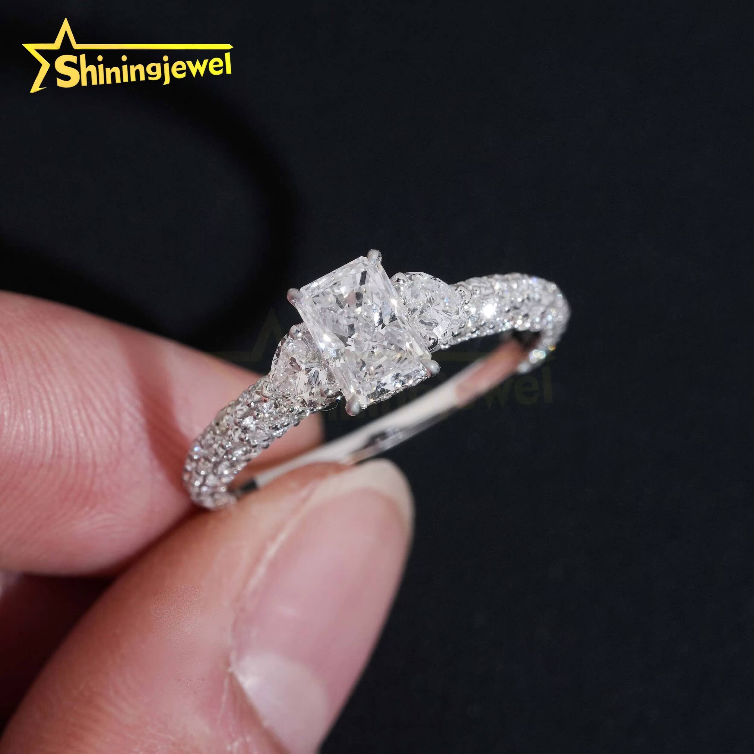 Customized Radiant Lab Diamonds10K 14K 18K Solid Gold GRA Moissanite Pass Diamond Tester Luxury Wedding Rings Fine Jewelry