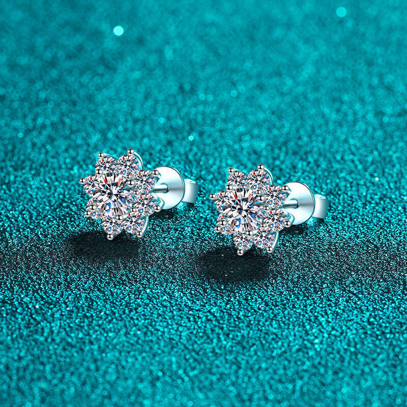 DHCollections-- Sterling Sier Snowflake for Women Moissanite Earrings Plated with PT950 Gold Jewelry