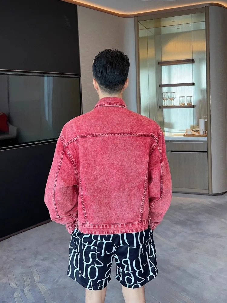 Mens Denim jacket High Steet Spring Autumn Casual Outerwear Single Breasted Loose Fit Long Sleeve Vintage Short Coat 251017