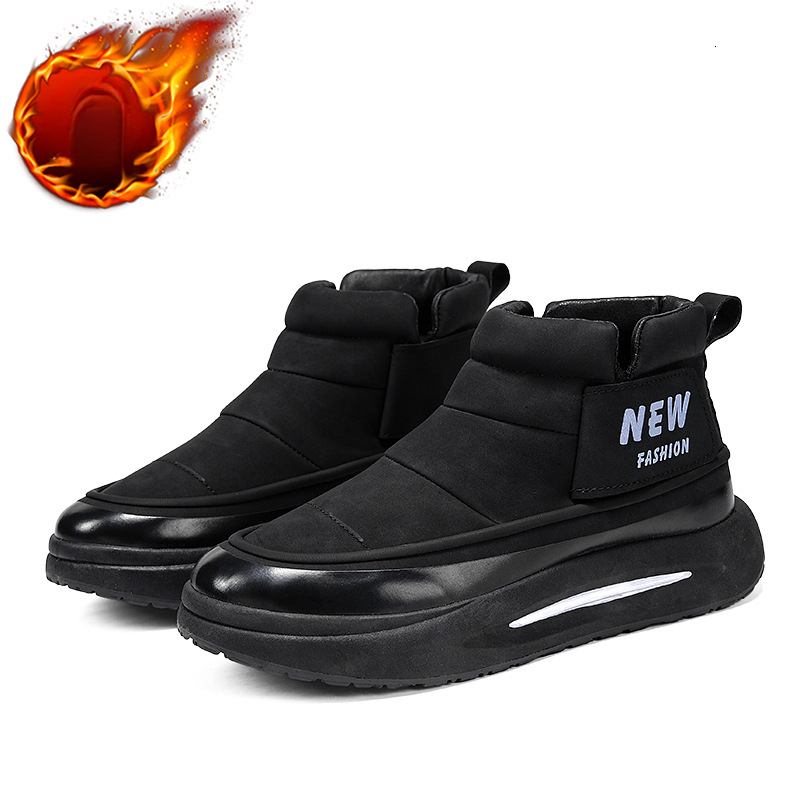 Men's designer fashionable snow boots with high top, low cut, smooth leather surface, wool lining, thick insulation shoes, thick wool winter men&