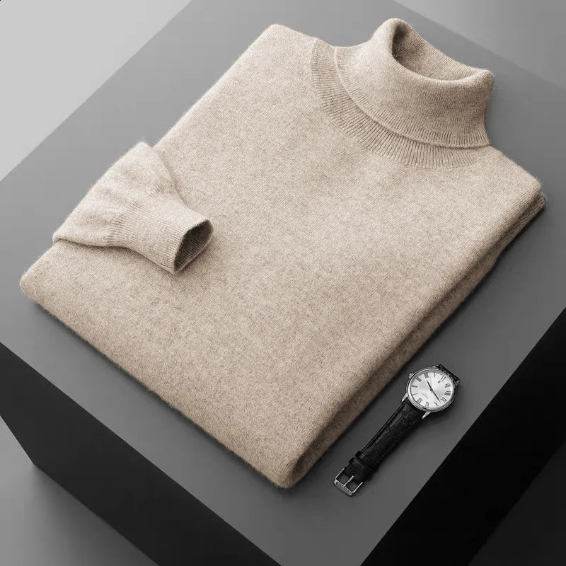 Mens Turtleneck Pullover Sweater Solid Color Knitted outerwear winter Warm Woolen Sweaters Thick Heavyweight streetwear 251020