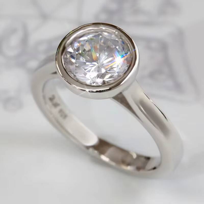 High Quality Moissanite Diamond Ring10k White Gold Bezel Solitaire Ring GRA Certificate Moissanite Ring