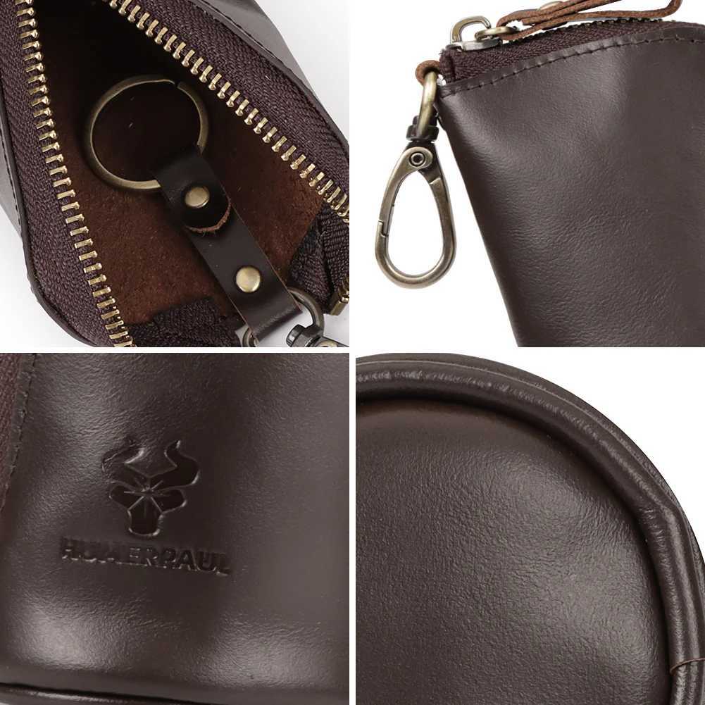 Vintage Genuine Leather Key Case Coin Purse Multifunctional Zip Key Holder Wallet with Key Ring Hook to Organize Keys Coins Z251023