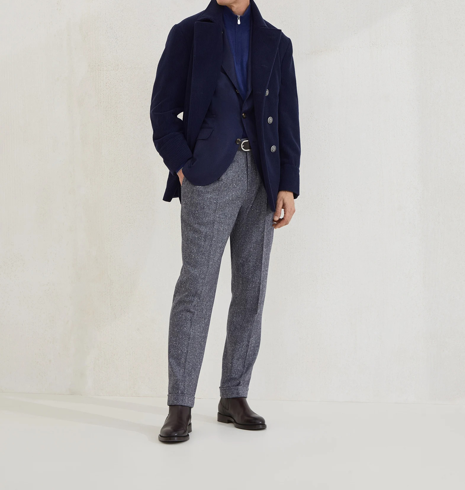 Casual Dark Navy Men Jacket Clothes Notched Lapel Double Breasted Male Fashion Business Party Show Wear One Piece
