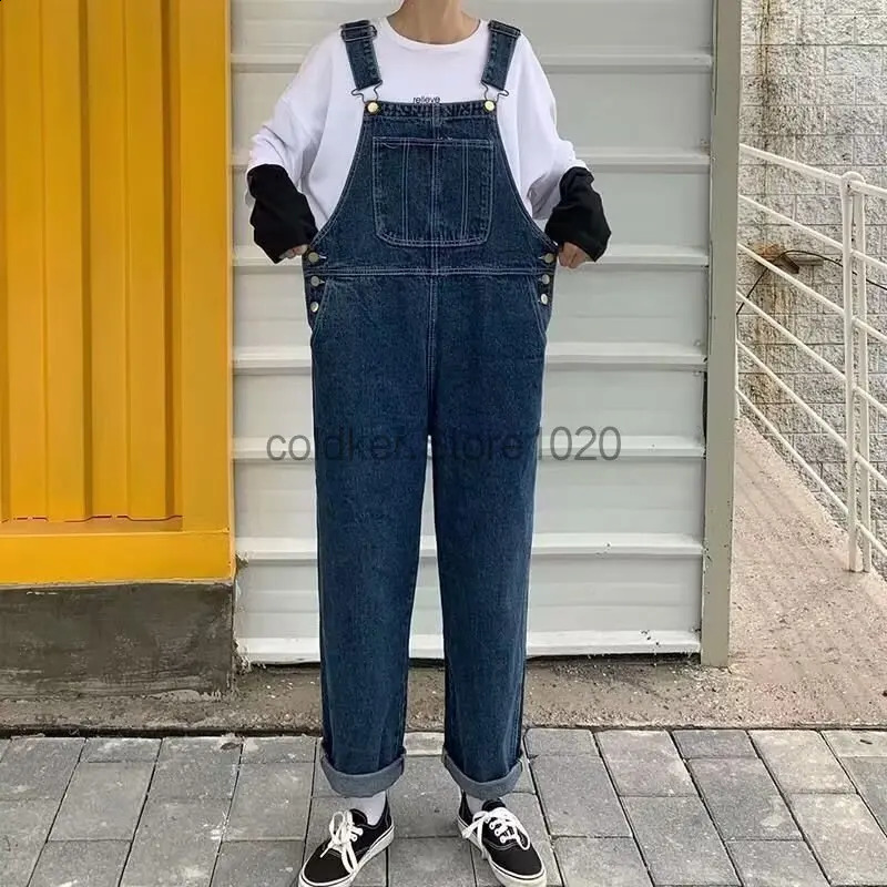 Mens Denim Overalls Casual Multiple Pockets Loose Splice Straight Rompers Fashion Adjustable Suspenders Jeans For Male 251018