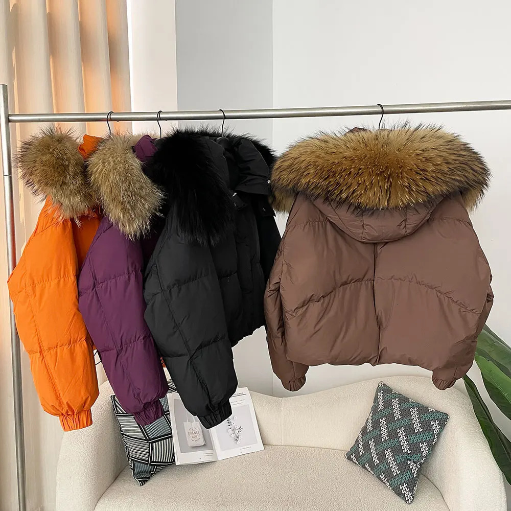WHOLESALE Winter Women Real Natural Fox Fur Collar Thick Warm Short Jacket Casual White Duck Down Hooded Outwears Streetwears 251024
