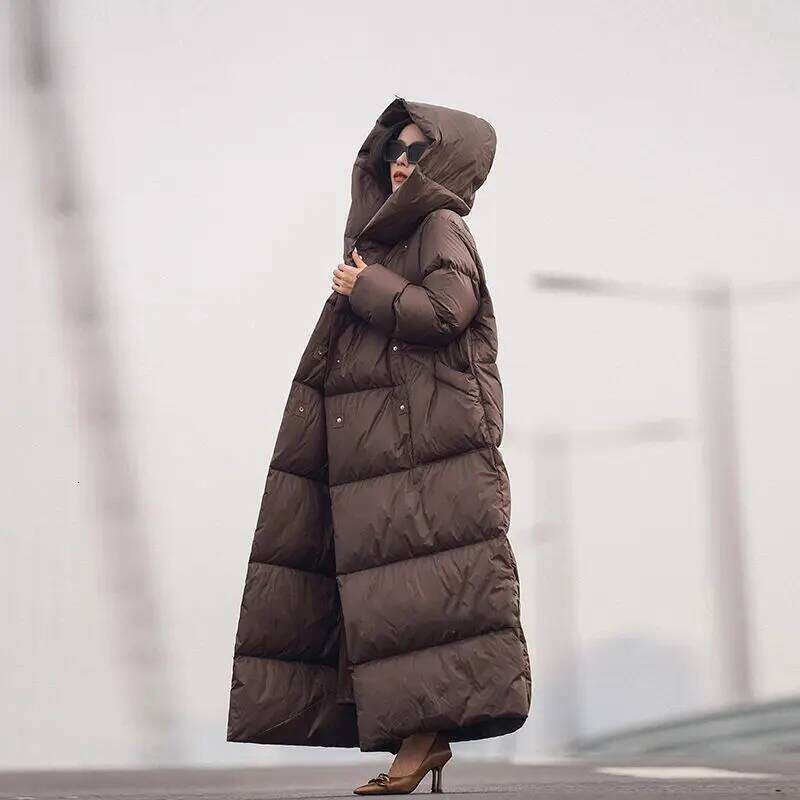 Winter Long White Duck Down Fashion Windproof Hood Casual Thickened Warm Cotton Women Parkas Jacket Coat Womens Coat