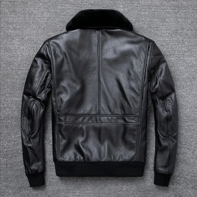 Air Force Flight Jacket Fur Collar Genuine Top Layer Cow Leather Jacket Men Black Brown Cow Coat Mens Winter Jacket 251023