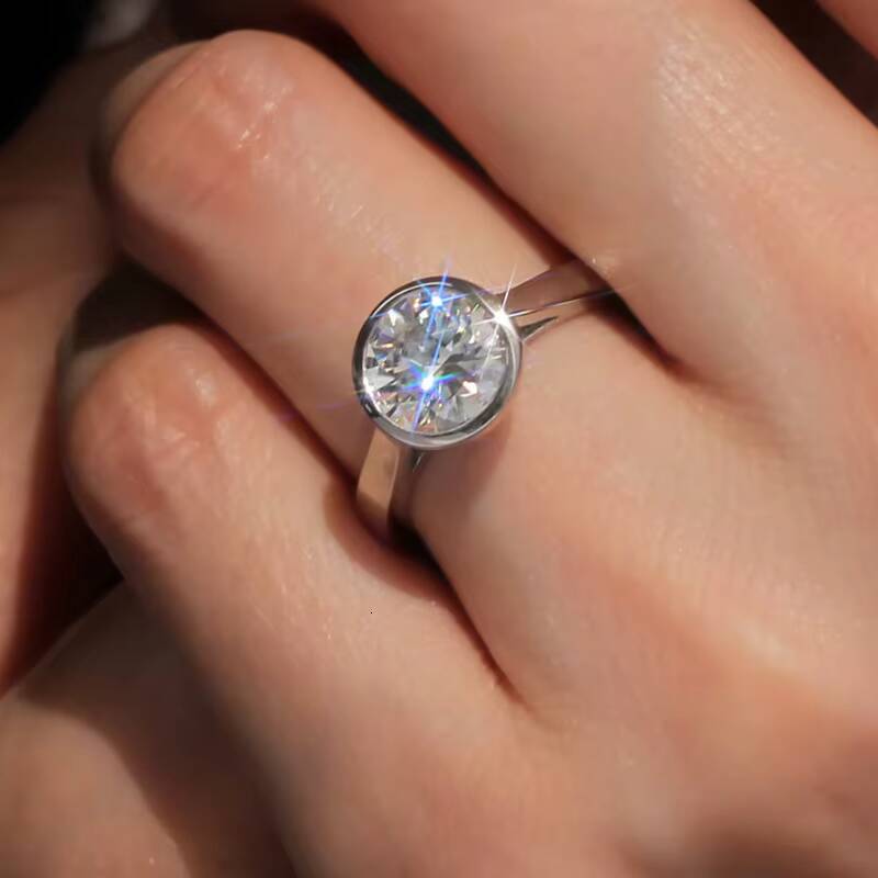 High Quality Moissanite Diamond Ring10k White Gold Bezel Solitaire Ring GRA Certificate Moissanite Ring