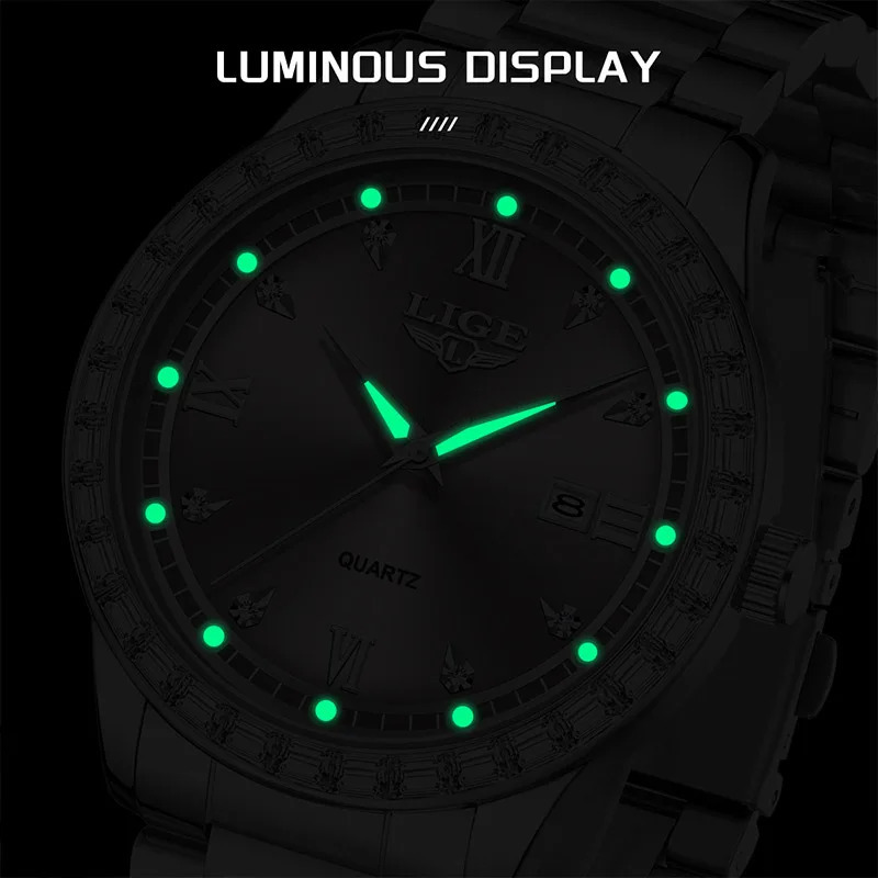 LIGE elegant womens watch Fashion waterproof clock luminous stainless steel business quartz watch for Women reloj de mujerBOX 251021